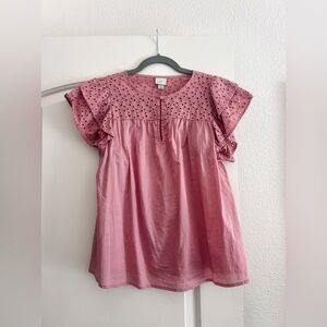 A New Day - Ruffle Sleeve Keyhole Button Blouse - Blush - Size S